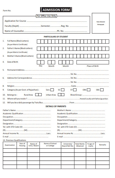 10 Academy Admission Form Sample DocTemplates