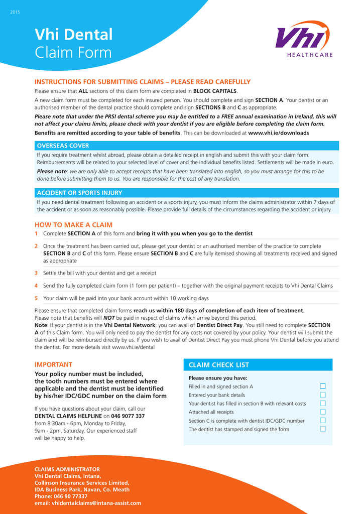 3678 Vhi Dental Claim Form indd