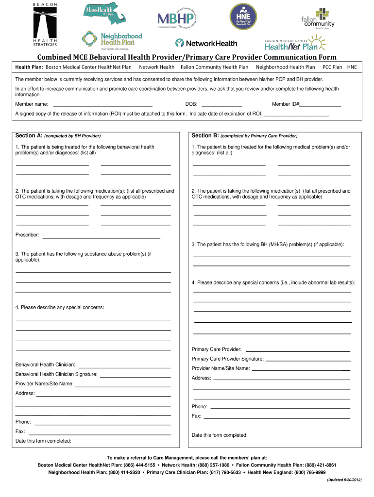 Combined MCE Behavioral Health Provider Primary Care Provider 