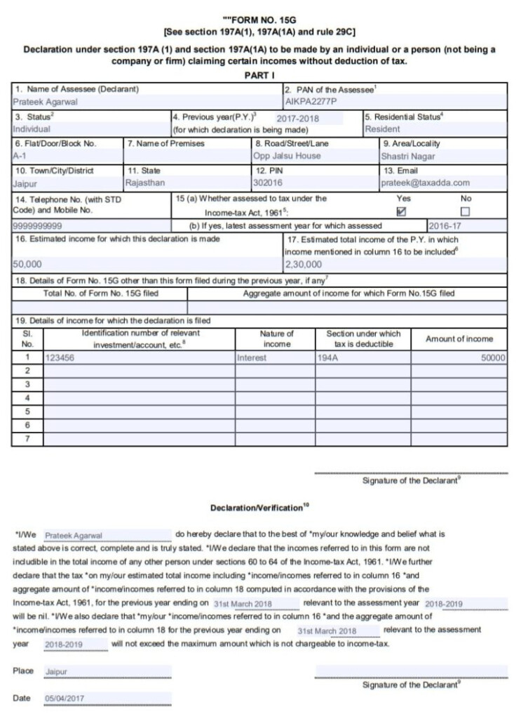 EPF Form15G PDF Claim PF Withdrawal Filled Sample
