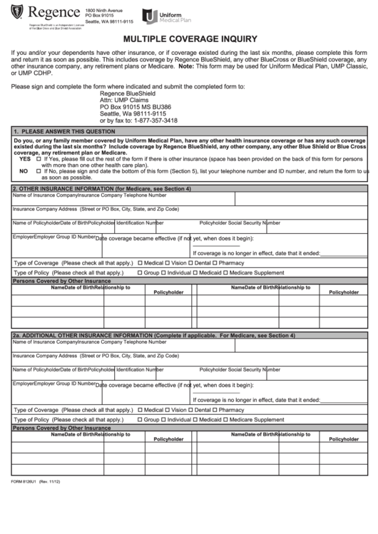 Form 8126u1 Multiple Coverage Inquiry Printable Pdf Download