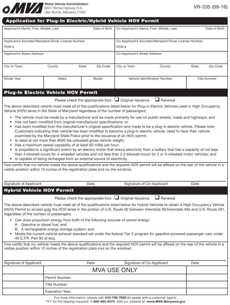 Form VR 335 Download Fillable PDF Or Fill Online Application For Plug 