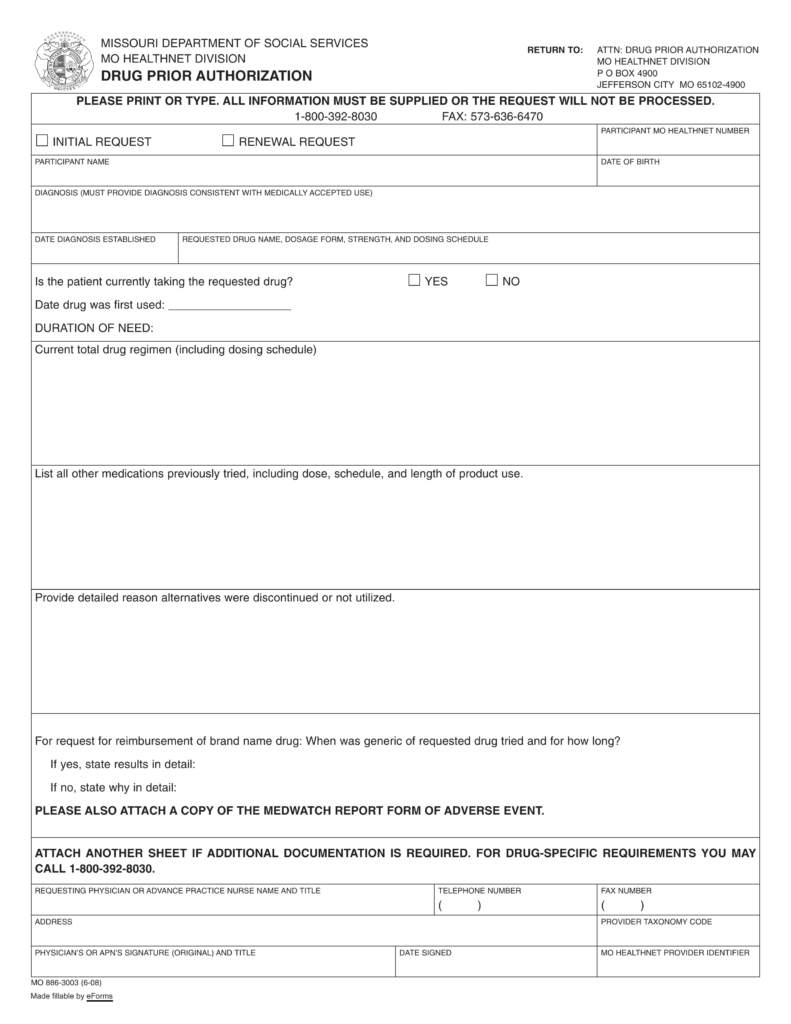Free Missouri Medicaid Prior Rx Authorization Form PDF EForms