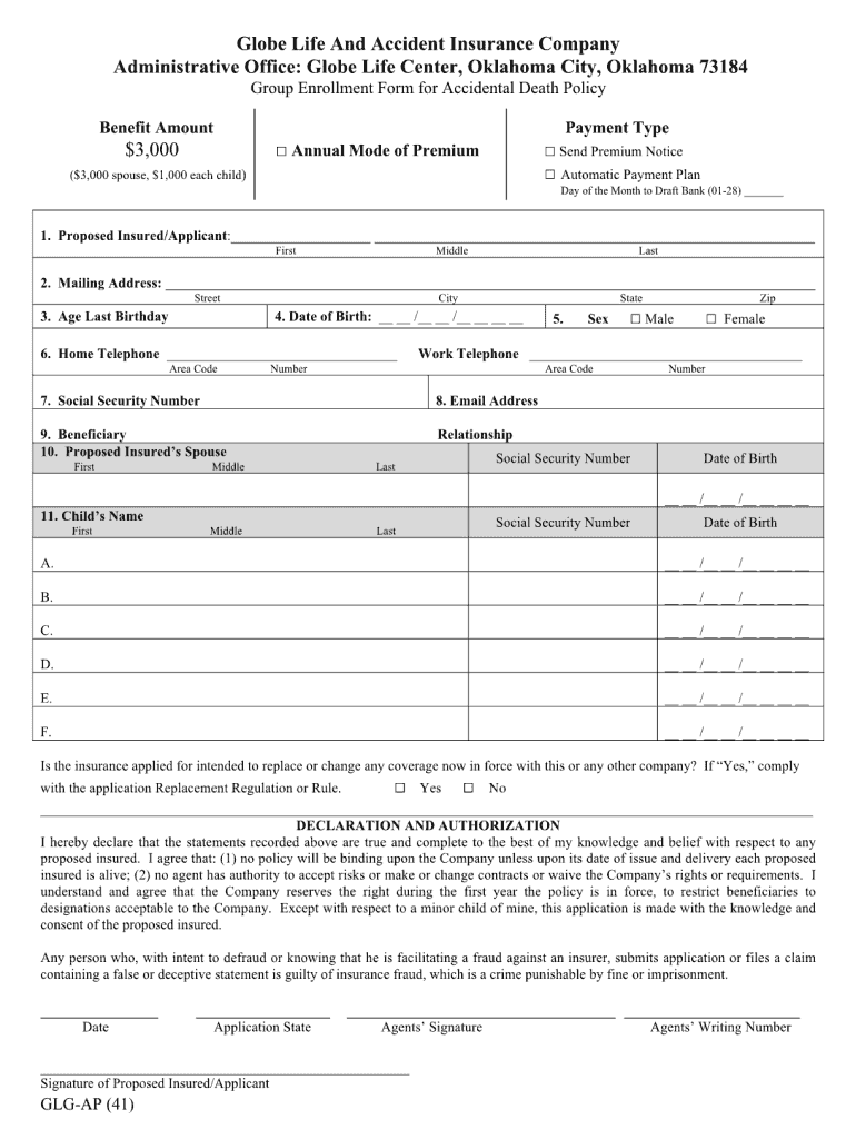 Globe Life Insurance Application Fill Online Printable Fillable