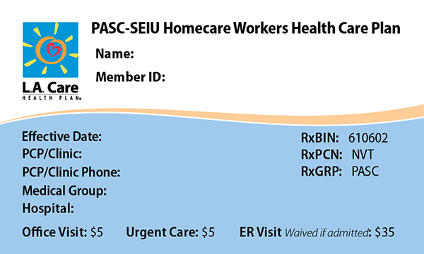 PASC SEIU Plan ID Card L A Care Health Plan