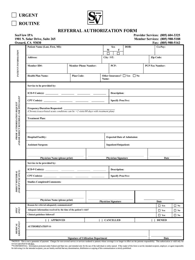 Seaview Ipa Prior Authorization Form Fill Online Printable Fillable