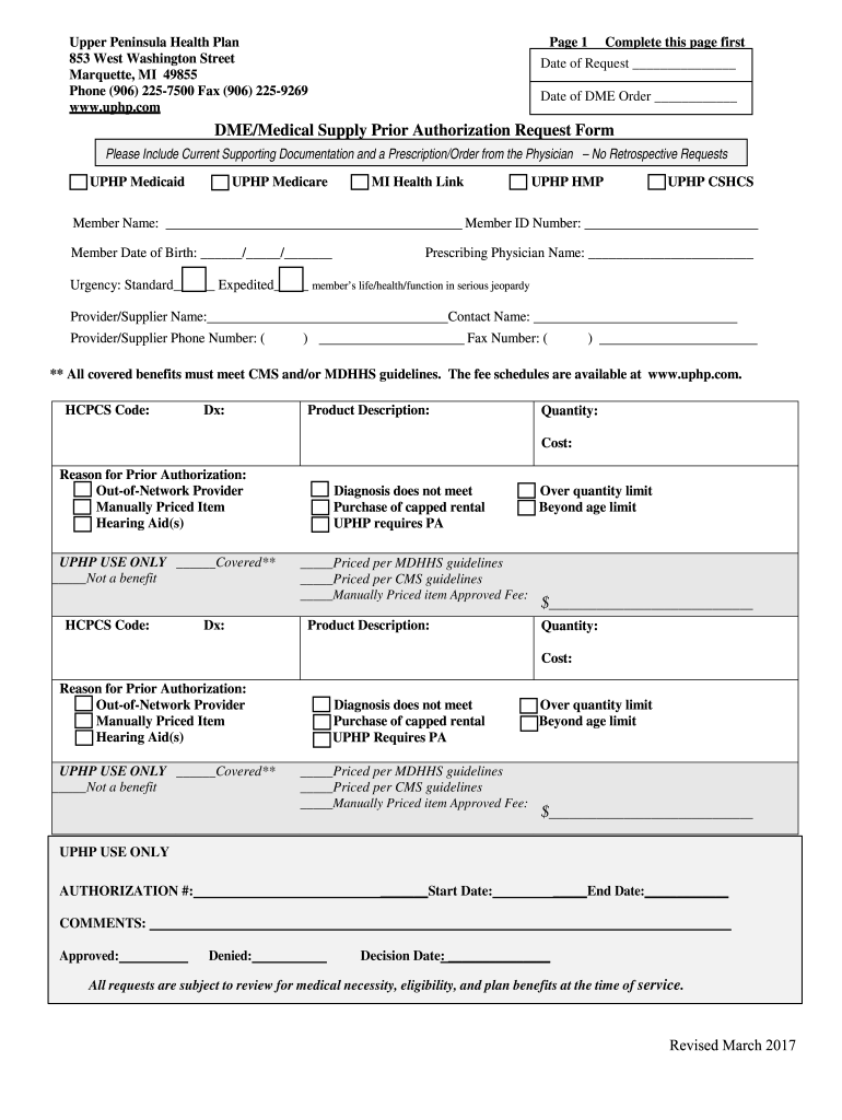 UPHP Upper Peninsula Health Plan Fill Out And Sign Printable PDF