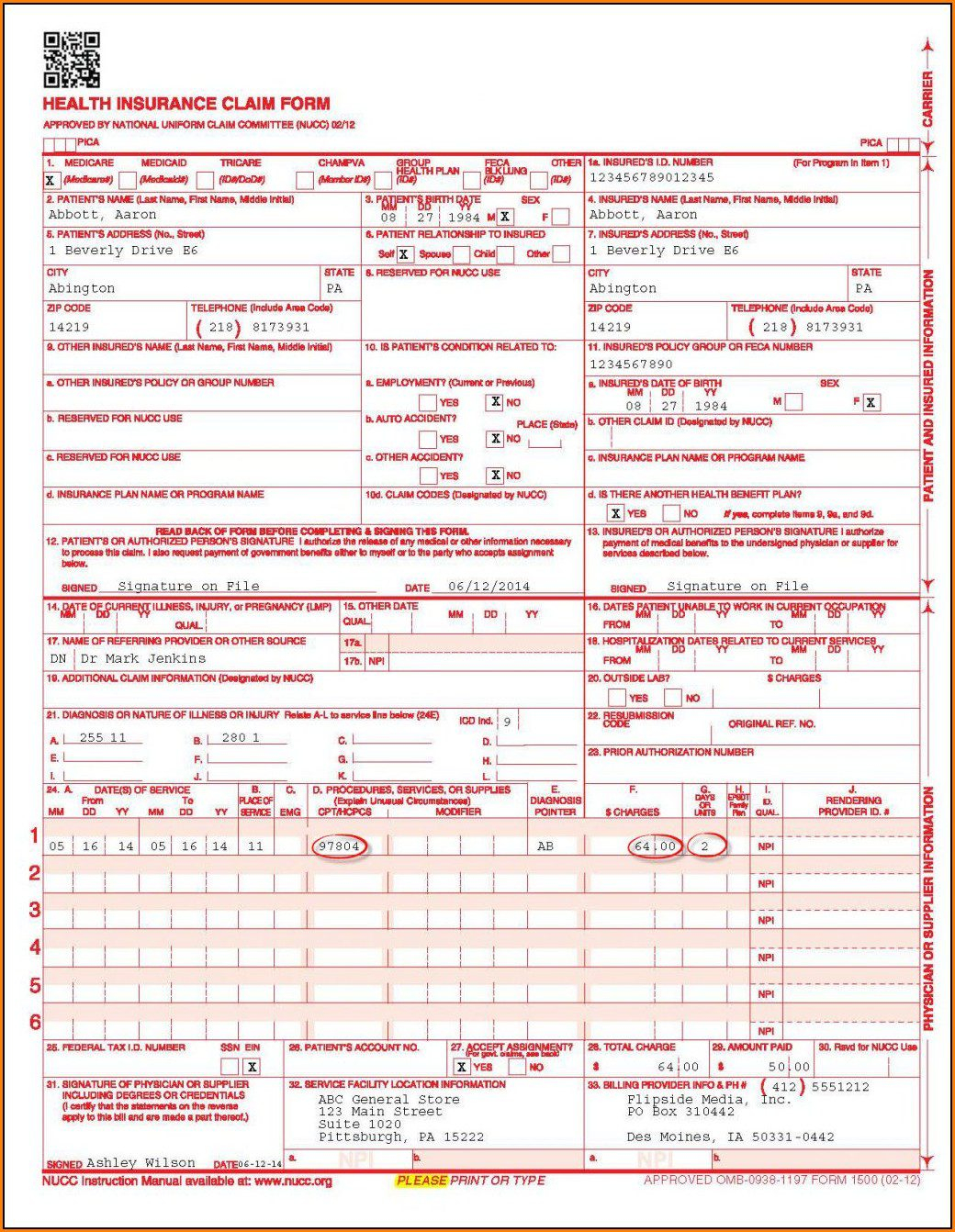 CMS 1500 Claim Form Sample Uses And Instructions CMS 1500 Claim Form Sample Uses And Instructions