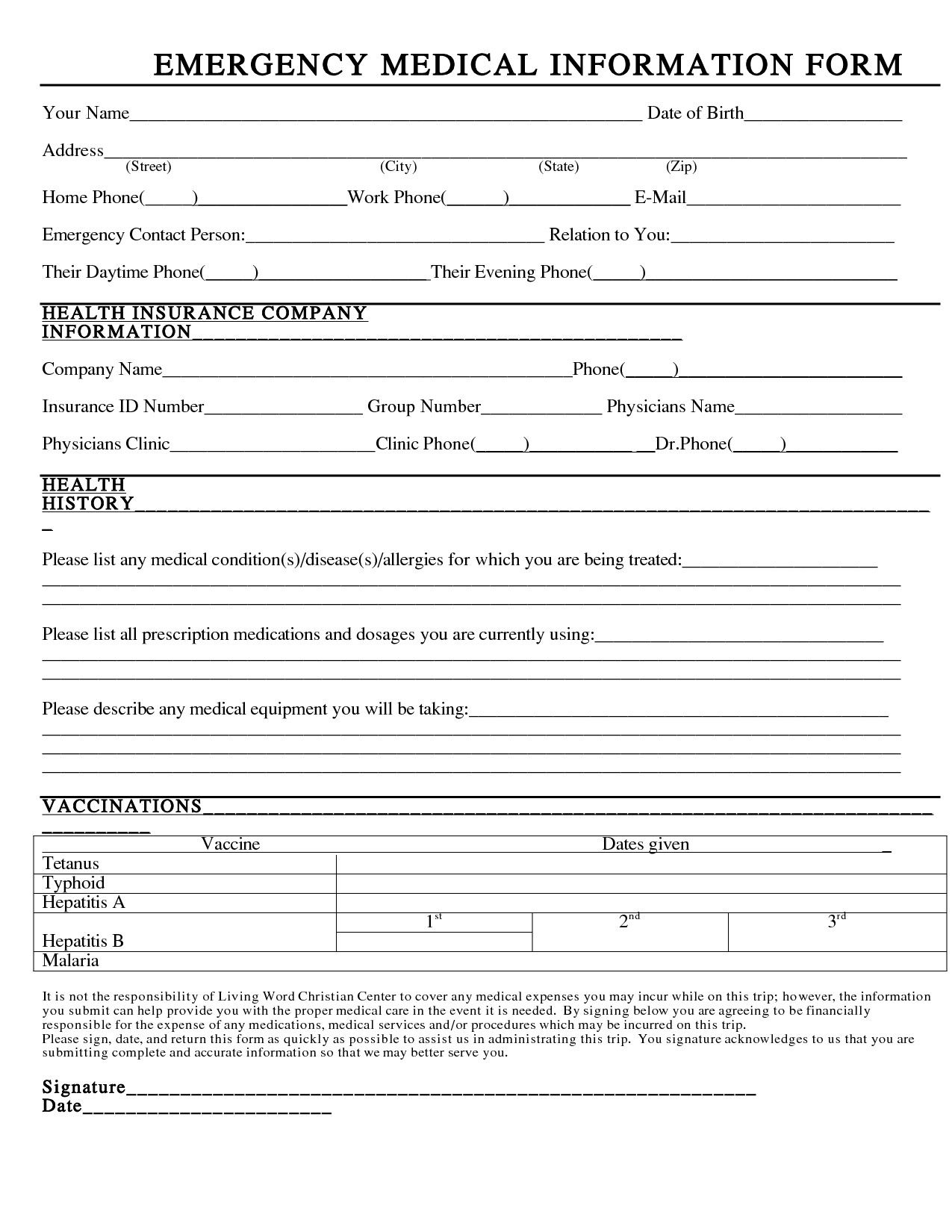 Emergency Medical Information Form Fillable Printable Forms Free Online Emergency Medical Information Form Fillable Printable Forms Free Online