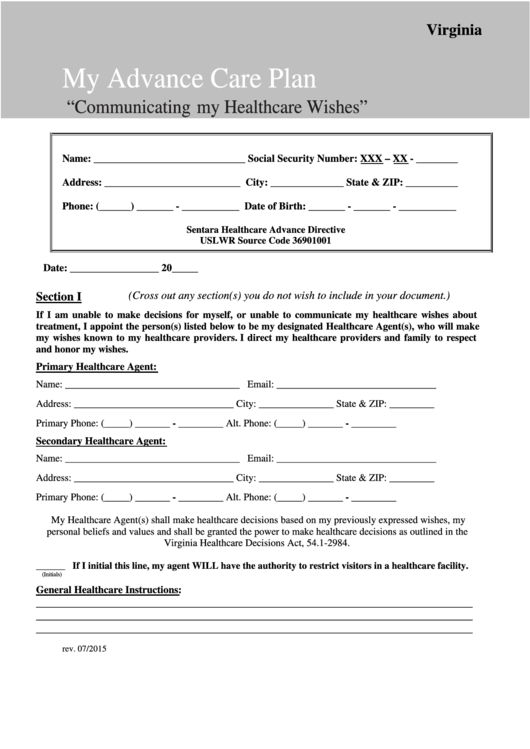 Fillable My Advance Care Plan Form Printable Pdf Download Fillable My Advance Care Plan Form Printable Pdf Download