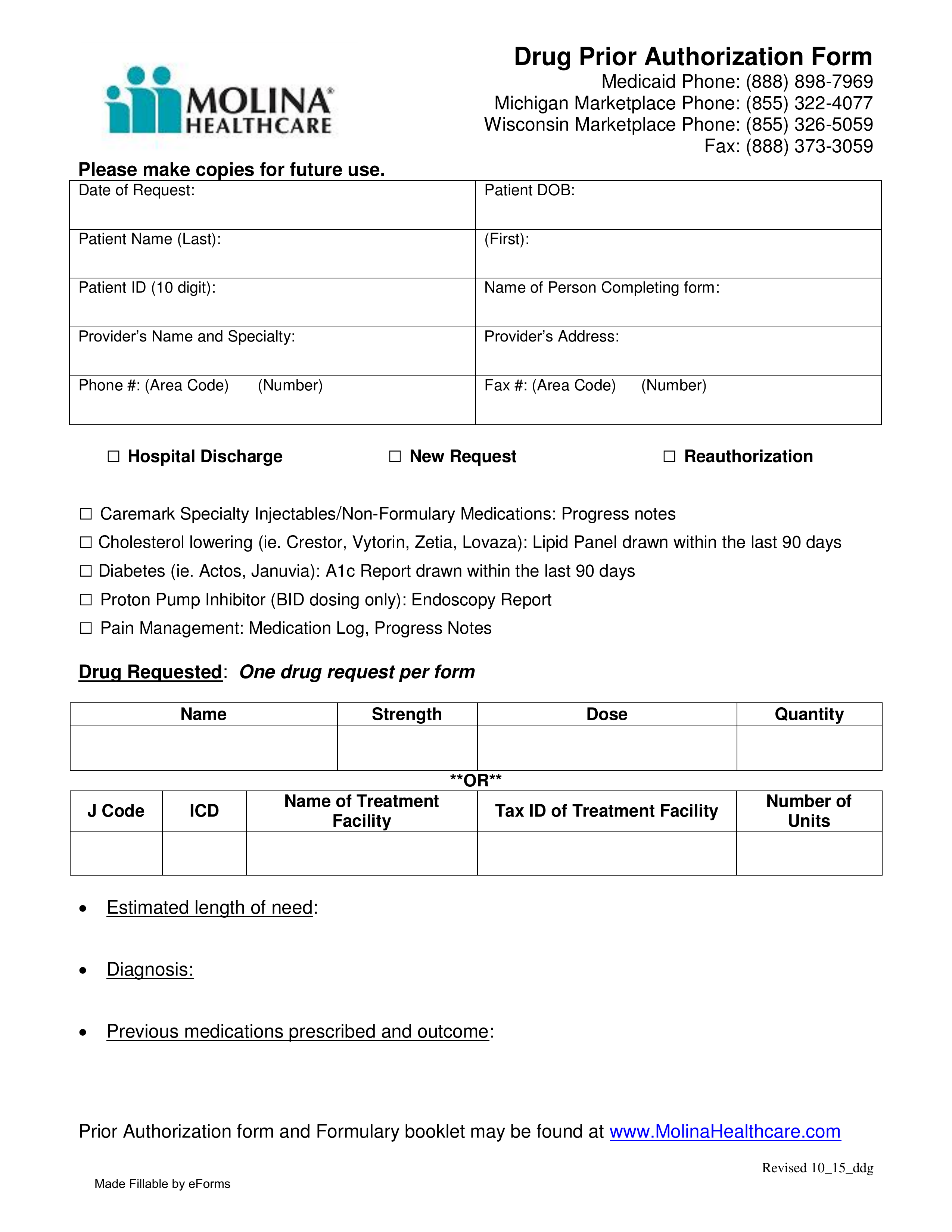 Free Molina Healthcare Prior Rx Authorization Form PDF EForms Free Molina Healthcare Prior Rx Authorization Form PDF EForms
