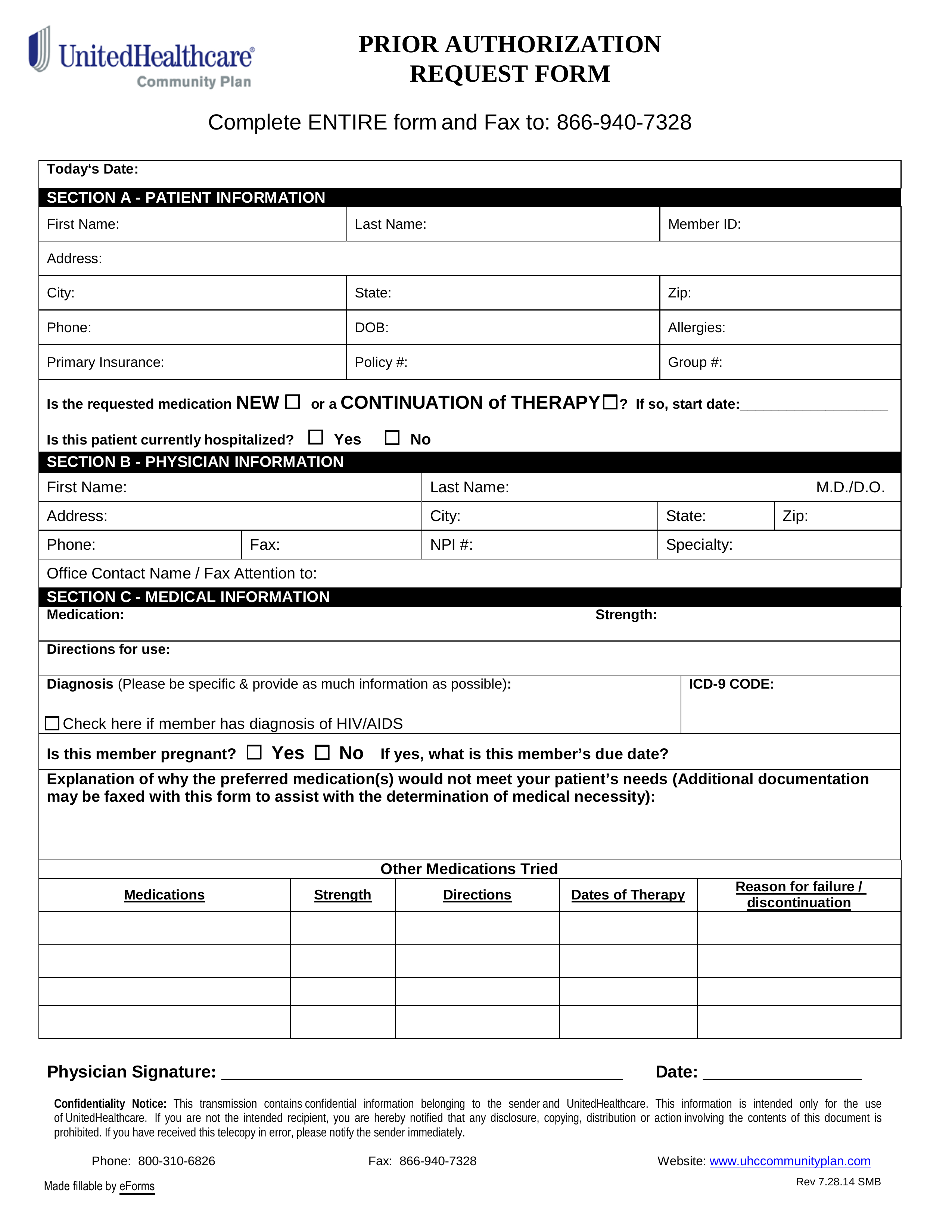 Free UnitedHealthcare Prior Rx Authorization Form PDF EForms Free UnitedHealthcare Prior Rx Authorization Form PDF EForms