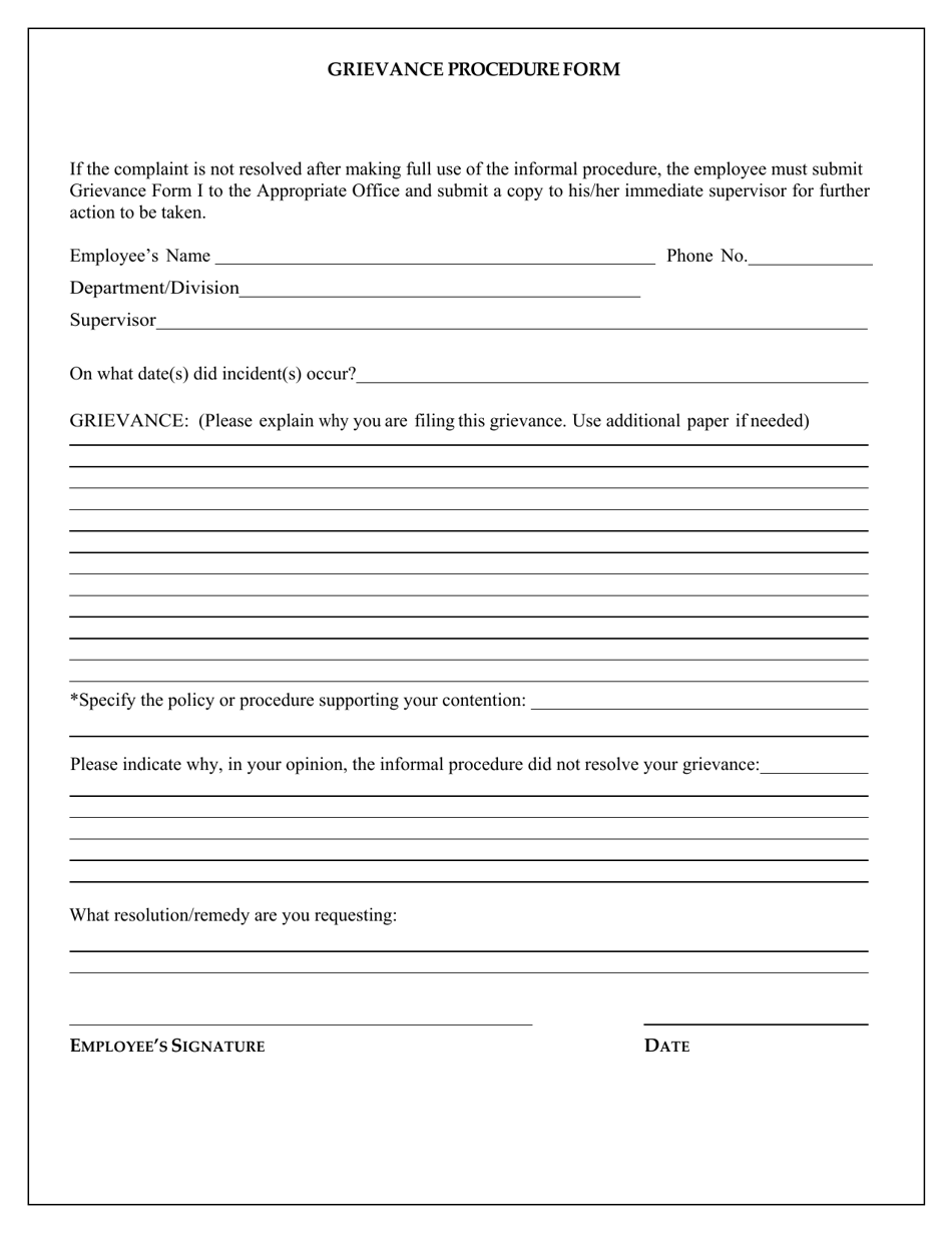 Grievance Procedure Form Download Fillable PDF Templateroller Grievance Procedure Form Download Fillable PDF Templateroller