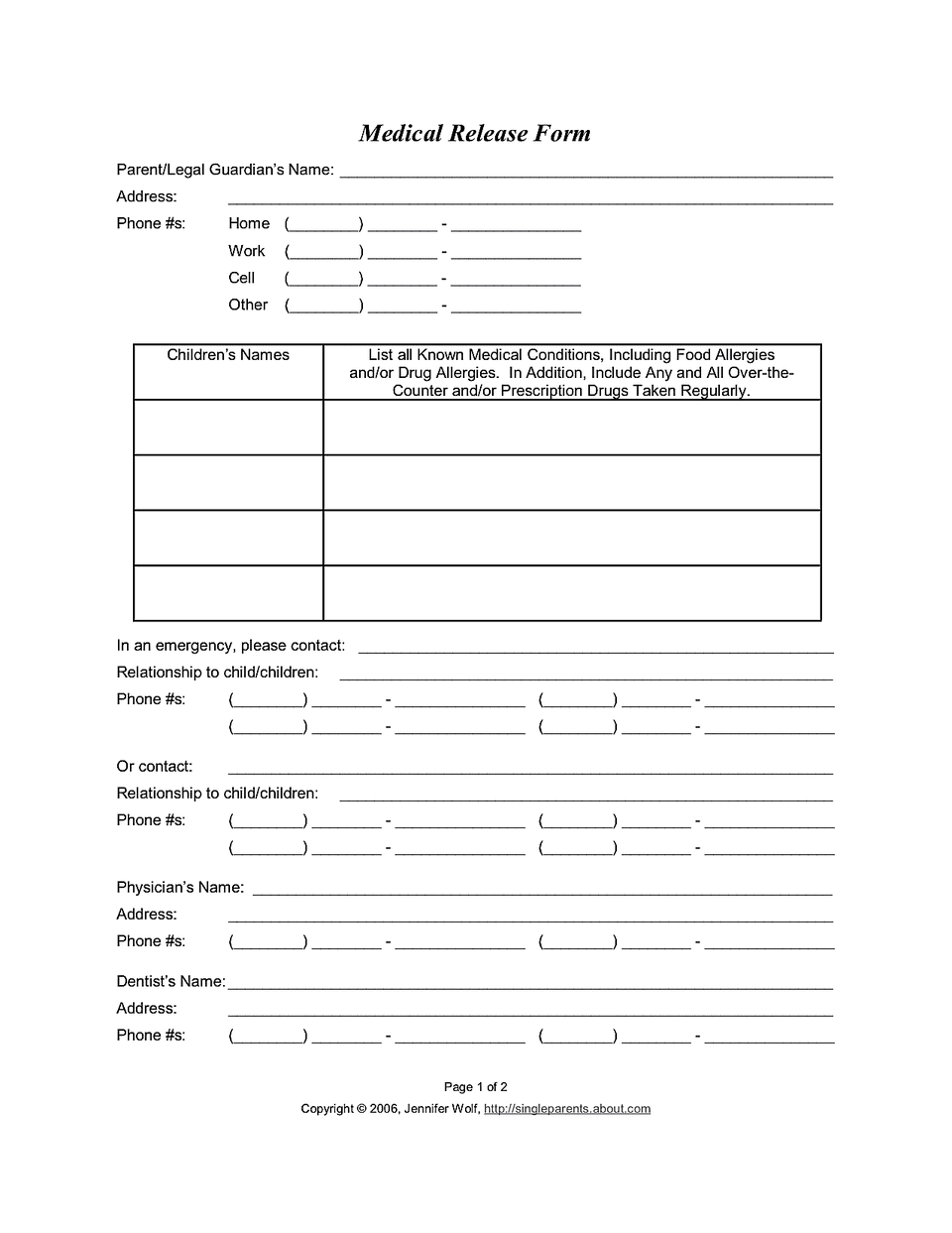 Medical Release Form For Consent To Treat Your Kids Medical Release Form For Consent To Treat Your Kids