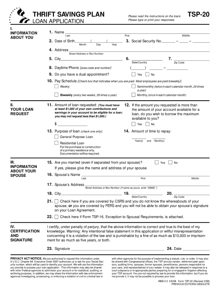 Tsp Loan Application Fill Online Printable Fillable Blank PdfFiller