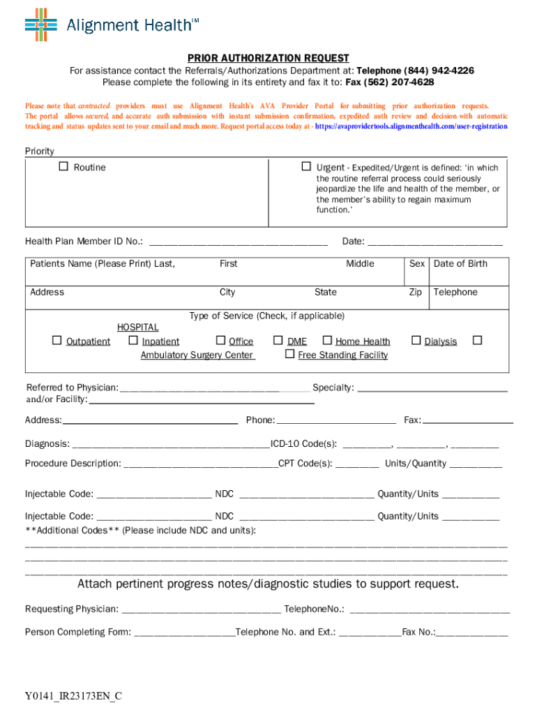 2024 Form Alignment Health Prior Authorization Request Fill Online Printable Fillable Blank PdfFiller