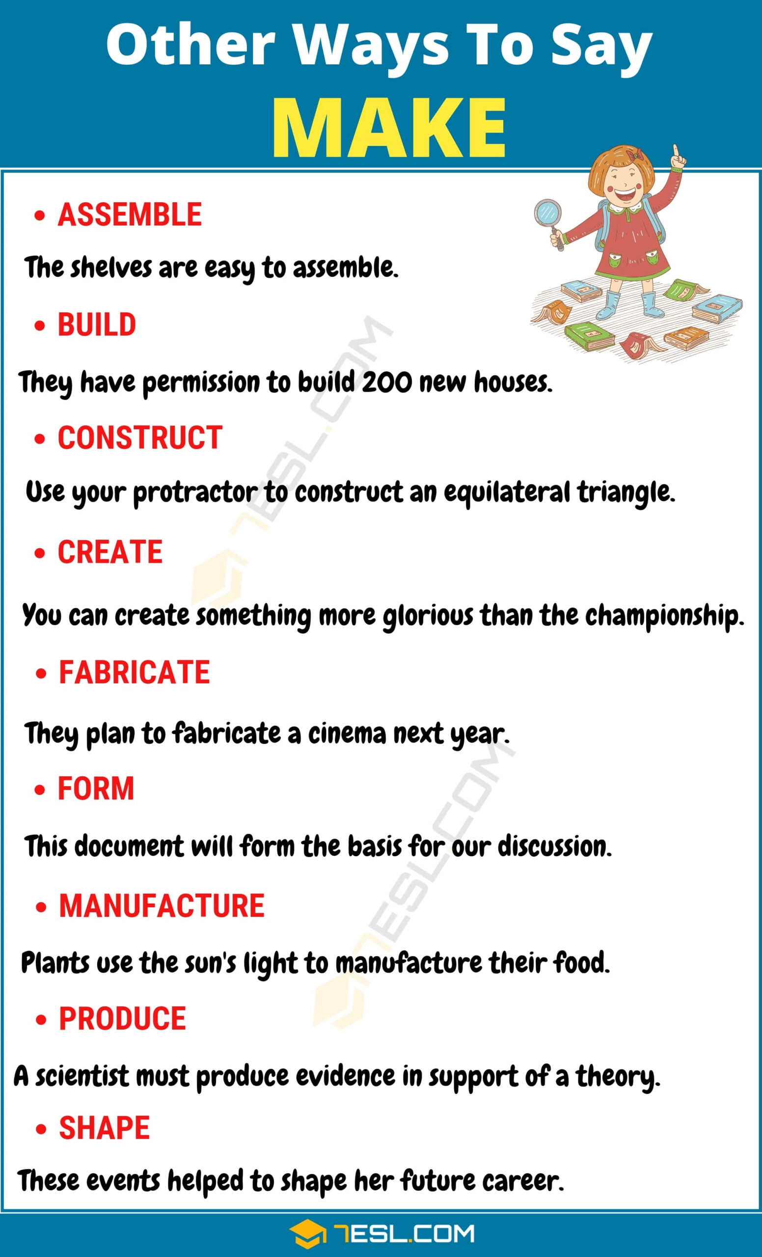 90 Synonyms For Make With Examples Another Word For Make 7ESL