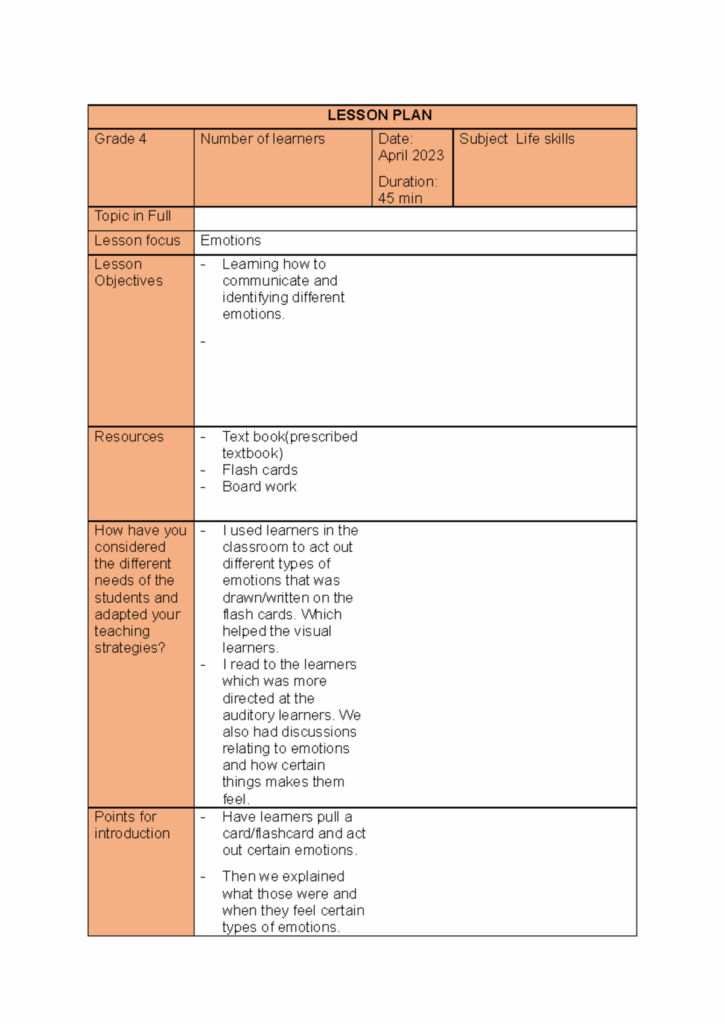 Adjectives LP 2023 English Lesson Plan Grade 4 LESSON PLAN Grade 4 Number Of Learners 39 Date Studocu