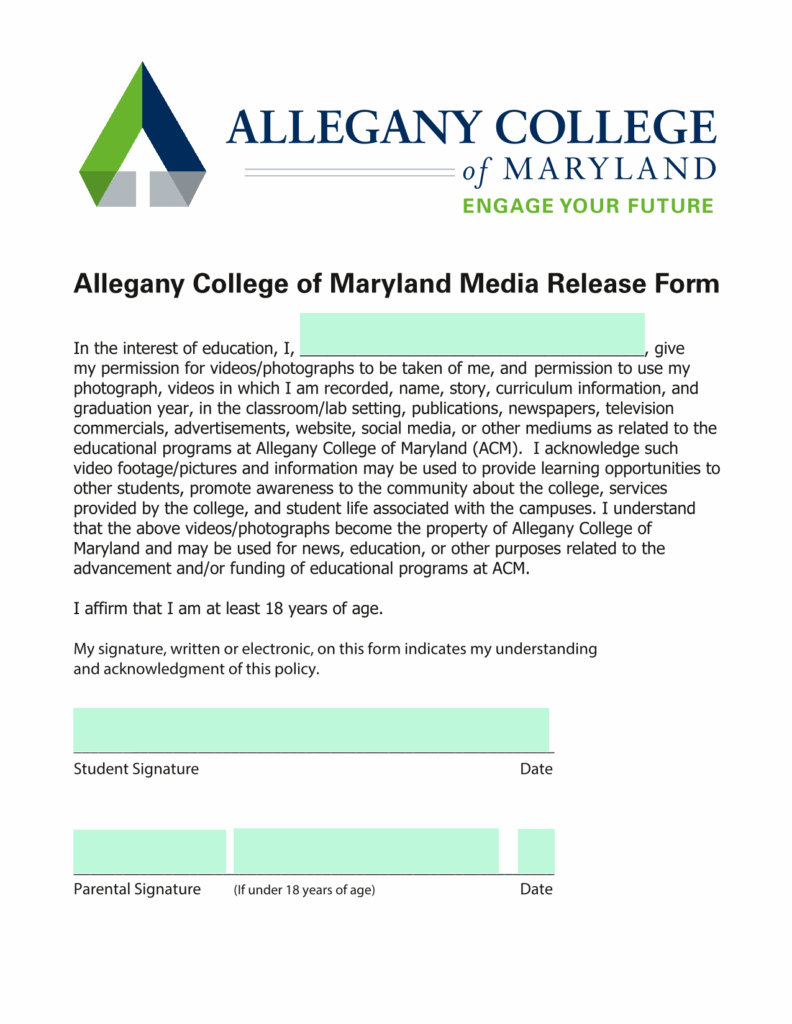 Allegany College Of Maryland Media Release Form