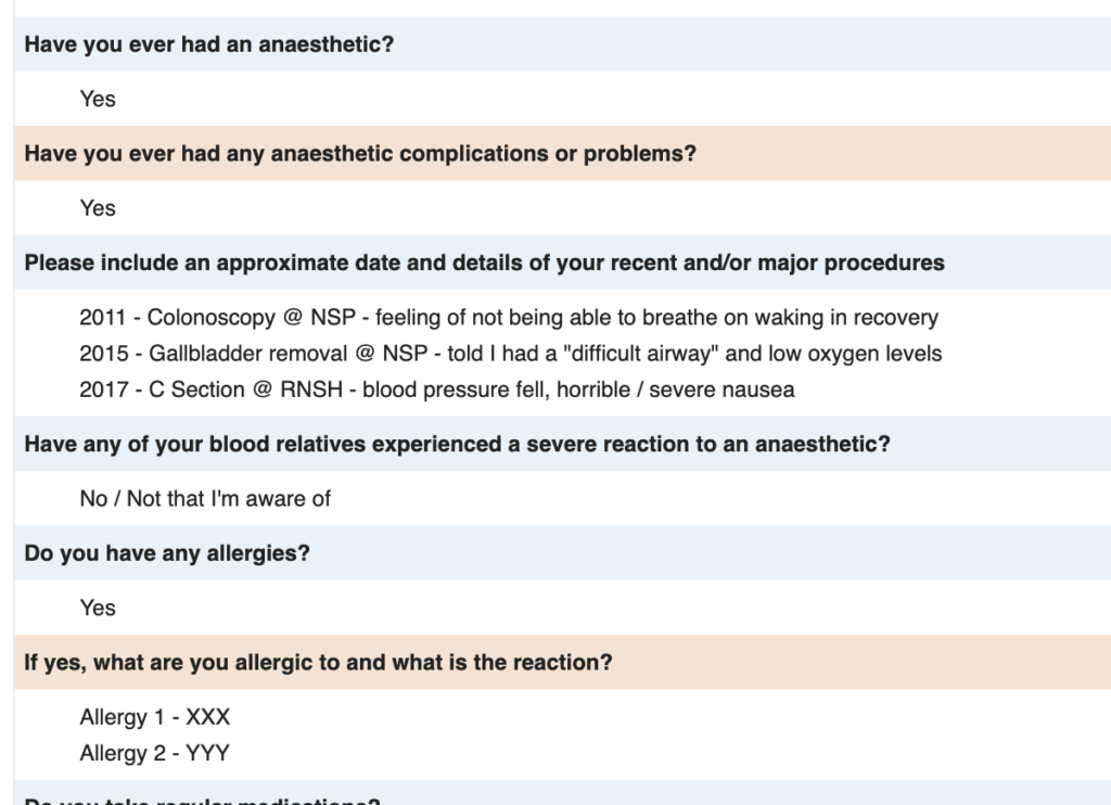 Anaesthetic Preoperative Assessment Form Ideas