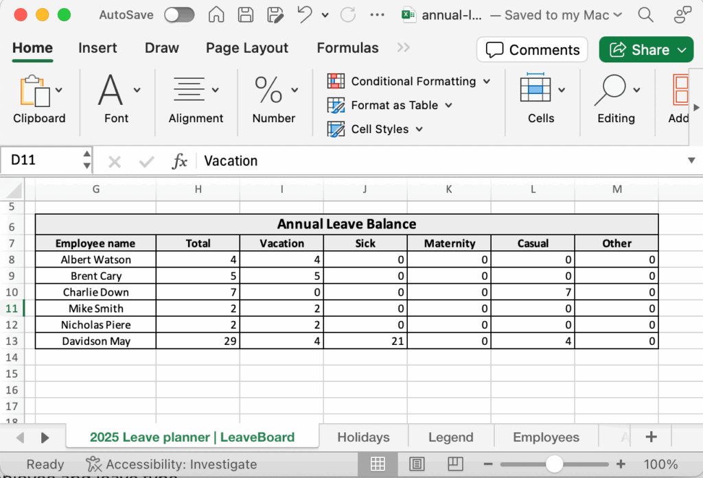Annual Leave Planner Free Template Updated For 2025 Leave Board