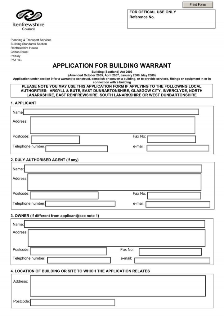APPLICATION FOR BUILDING WARRANT Renfrewshire Council