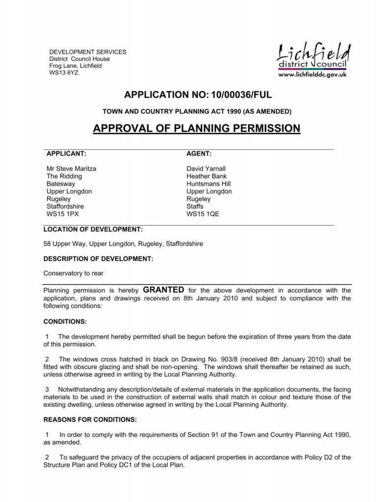 APPROVAL OF PLANNING PERMISSION Lichfield District Council