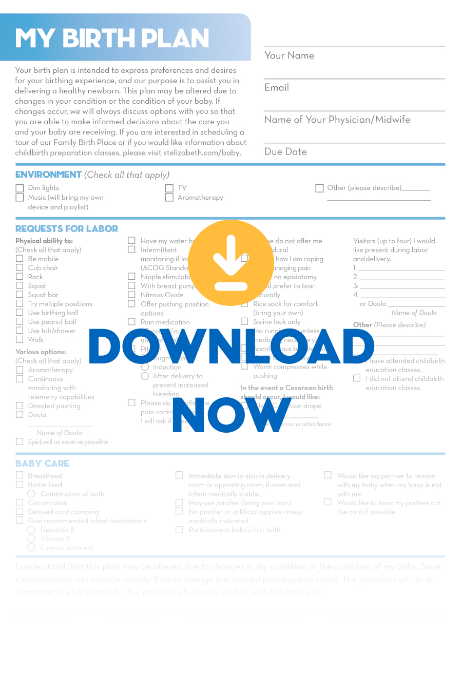 Birth Plan St Elizabeth Healthcare Birth Plan St Elizabeth Healthcare
