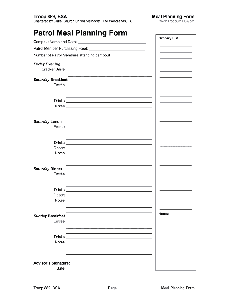 Bsa Meal Planning Worksheet Fill Out Sign Online DocHub