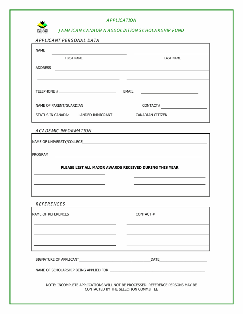 Canada Application Form For Scholarship Jamaican Canadian Association Fill Out Sign Online And Download PDF Templateroller