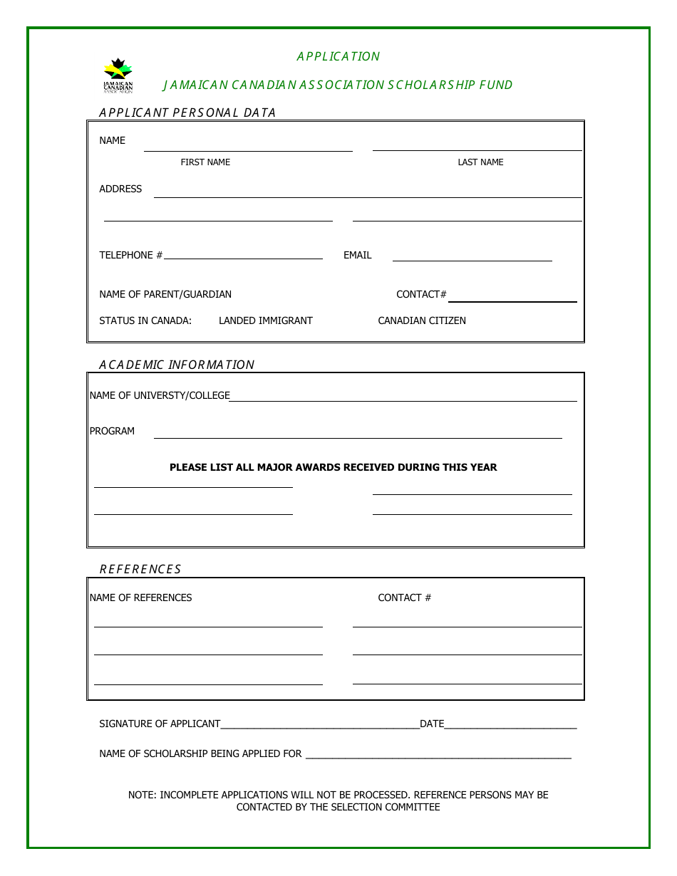 Canada Application Form For Scholarship Jamaican Canadian Association Fill Out Sign Online And Download PDF Templateroller