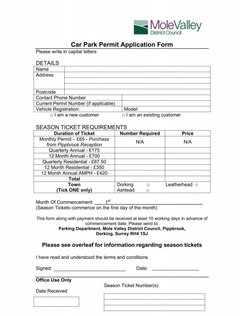 Car Park Permit Application Form Mole Valley District Council