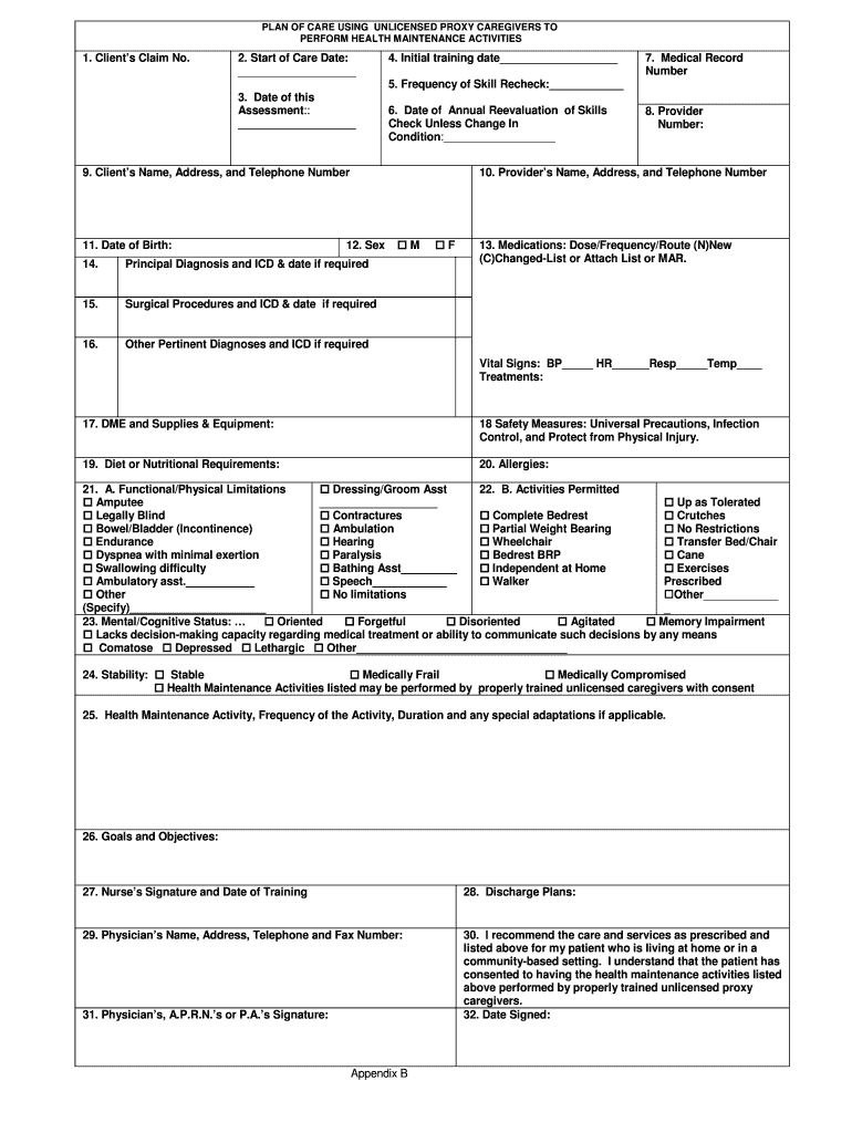 Caregiver Plan Of Care Template Fill Out Sign Online DocHub