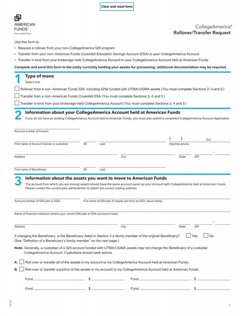 CollegeAmerica Rollover Transfer Request Form American Funds