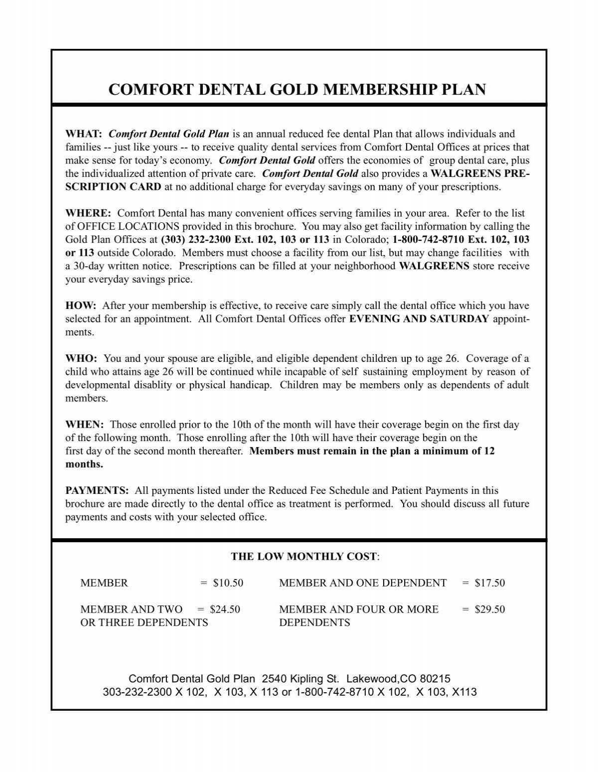 COMFORT DENTAL GOLD MEMBERSHIP PLAN