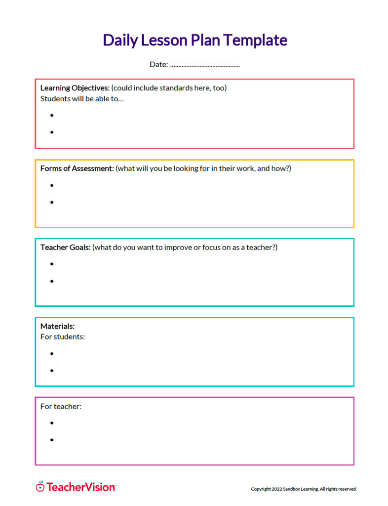 Daily Lesson Planning Organizer TeacherVision