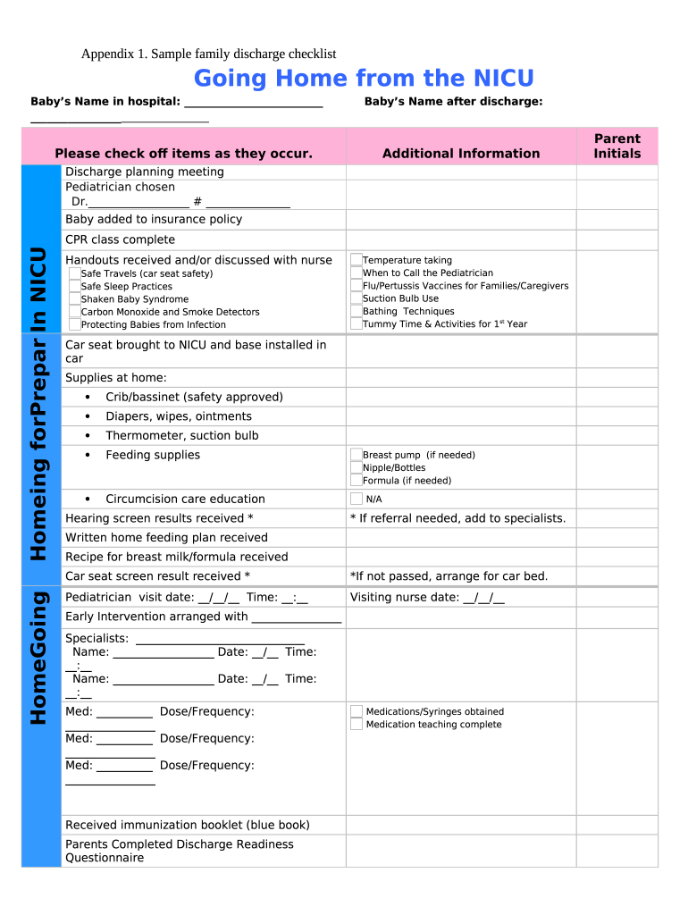 Discharge Planning Checklist Template Fill Out Sign Online DocHub