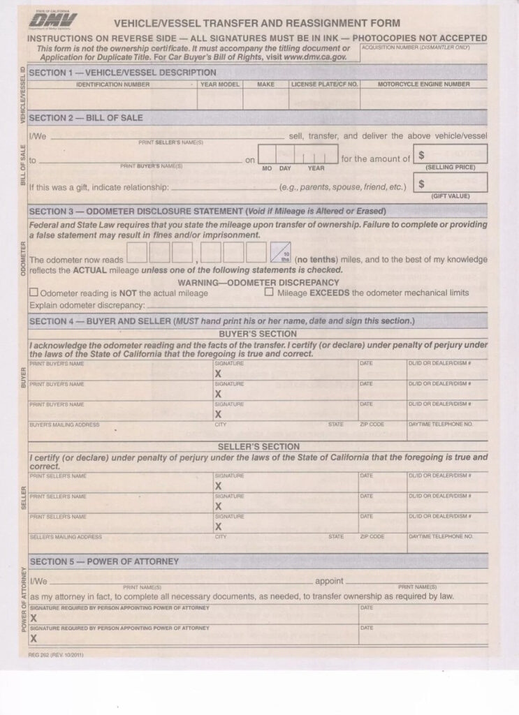 DMV REG 262 Form Pack Of 50 Vehicle Vessel Transfer And Reassignment Form EBay