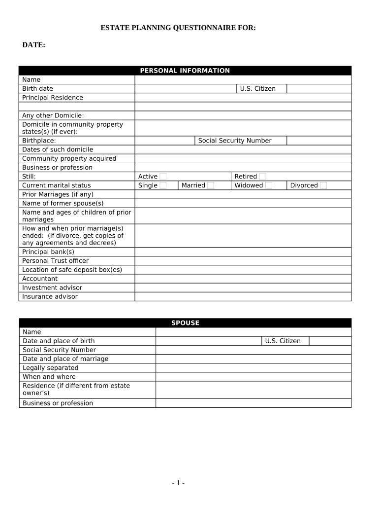 Estate Planning Questionnaire Fill Out Sign Online DocHub