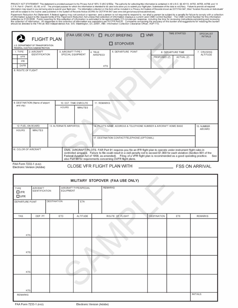FAA Form 7233 1 Flight Plan