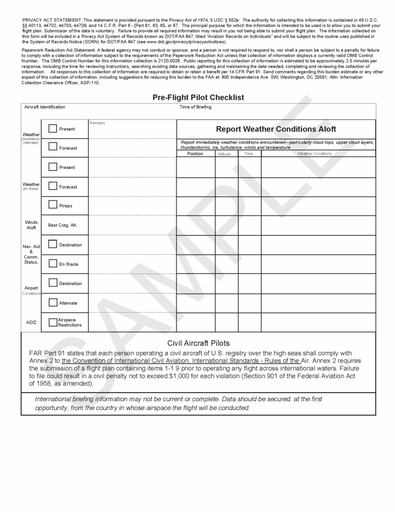 FAA Form 7233 4 International Flight Plan