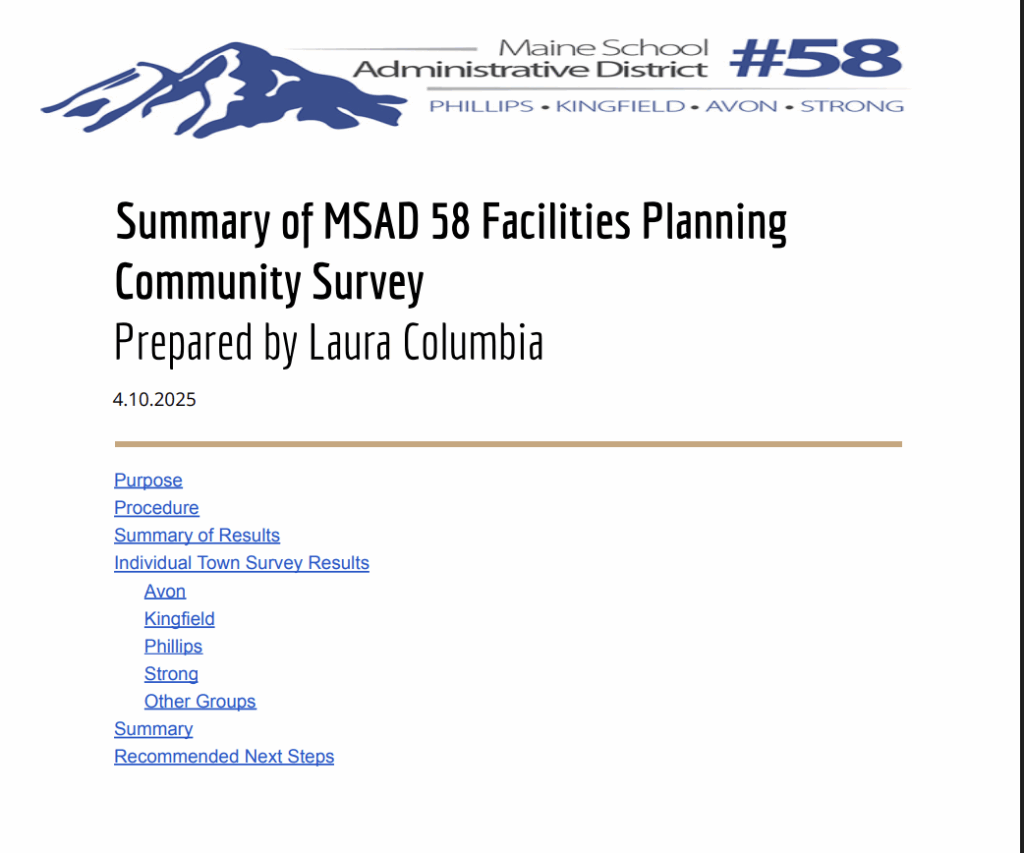 Facilities Planning Community Survey Summary Report MSAD 58