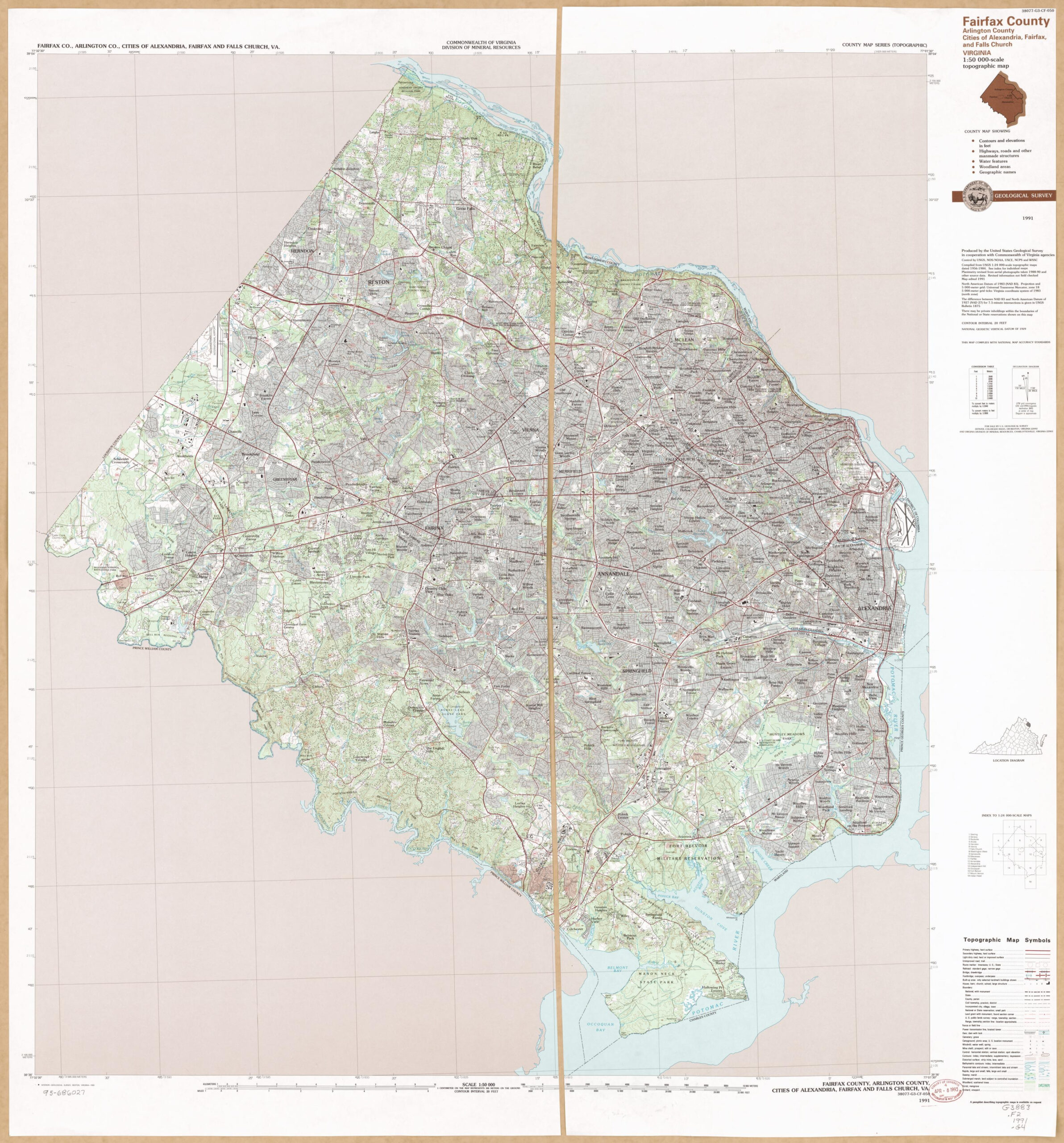 Fairfax County Arlington County Cities Of Alexandria Fairfax And Falls Church Virginia 1 50 000 Scale Topographic Map Library Of Congress Fairfax County Arlington County Cities Of Alexandria Fairfax And Falls Church Virginia 1 50 000 scale Topographic Map Library Of Congress