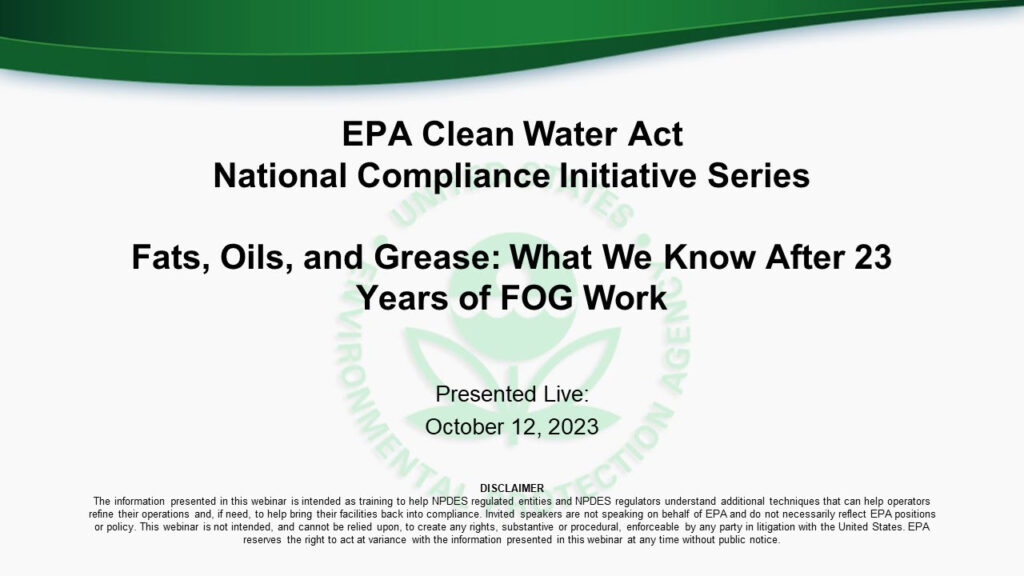 Fats Oils And Grease What We Know After 23 Years Of FOG Work US EPA