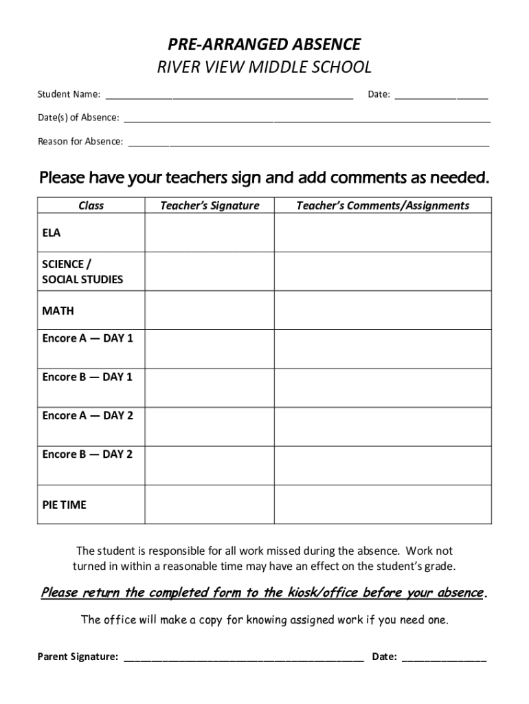Fillable Online PRE ARRANGED PLANNED ABSENCE FORM Chilton k12 wi us Fax Email Print PdfFiller