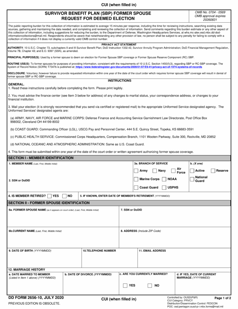Form DD 2656 10 Survivor Benefit Plan 2024 2025 Fill PDF Guru