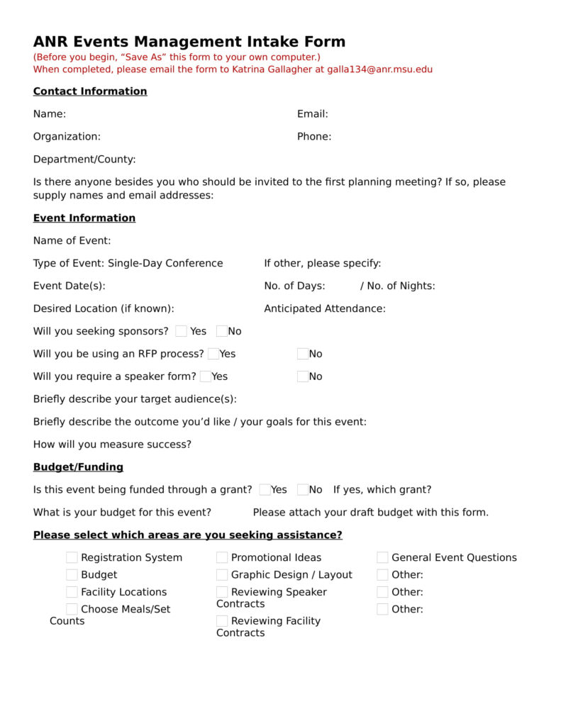 FREE 4 Event Planning Intake Forms In PDF MS Word