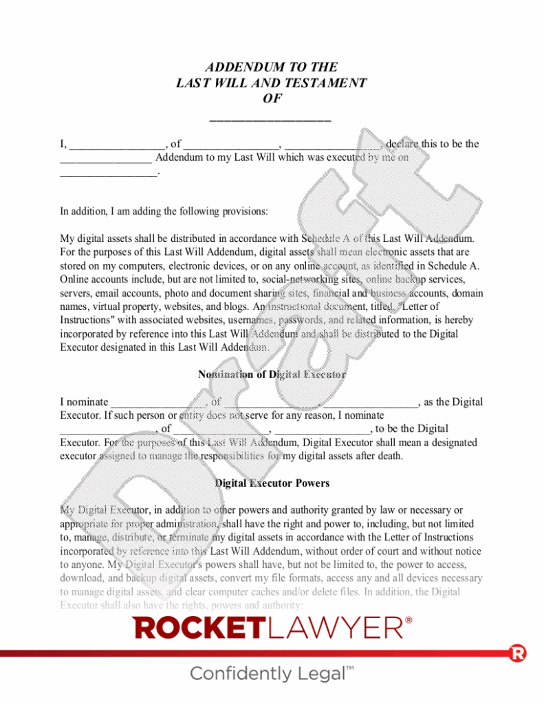 Free Digital Assets Addendum To Will Rocket Lawyer