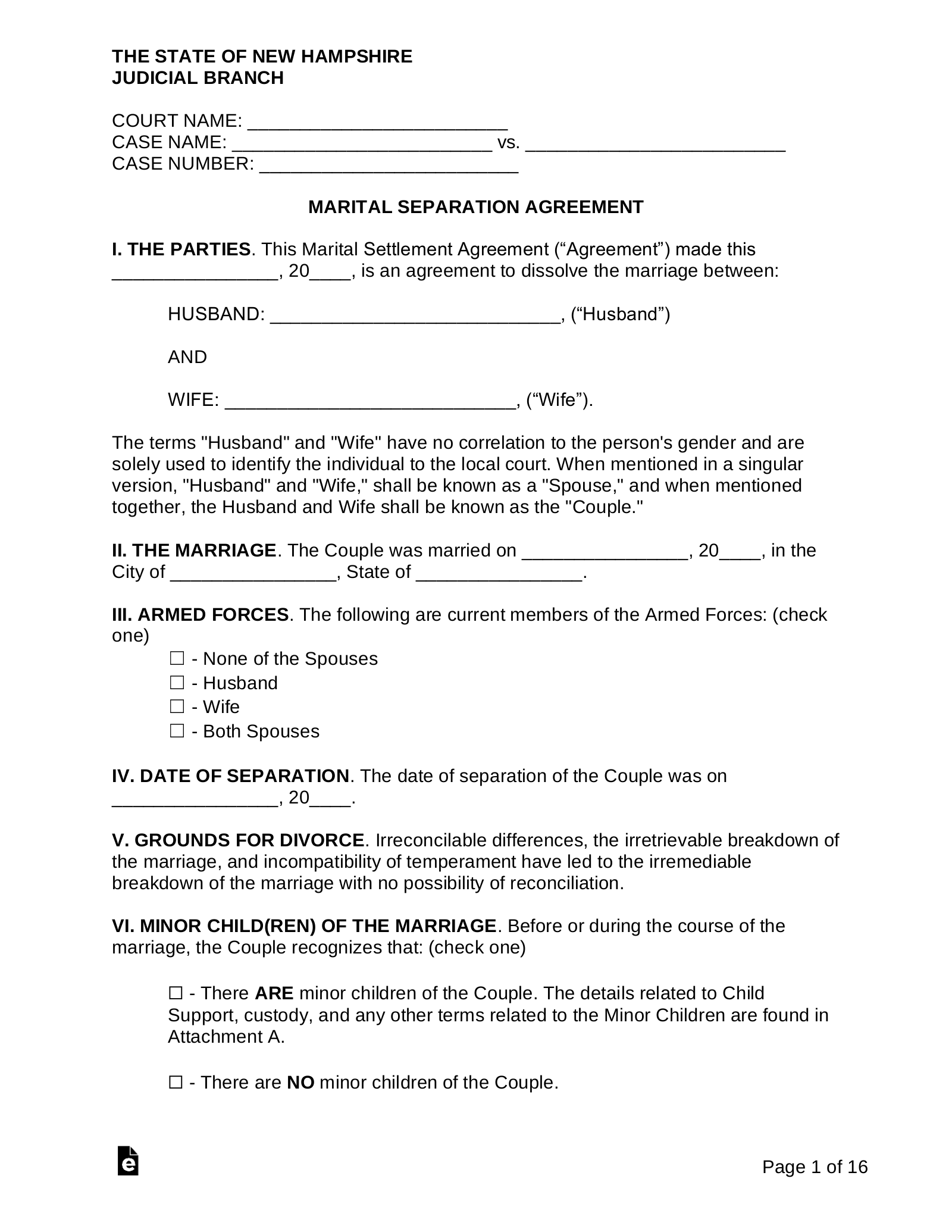 Free New Hampshire Custody Parenting Plan Agreement PDF EForms Free New Hampshire Custody Parenting Plan Agreement PDF EForms
