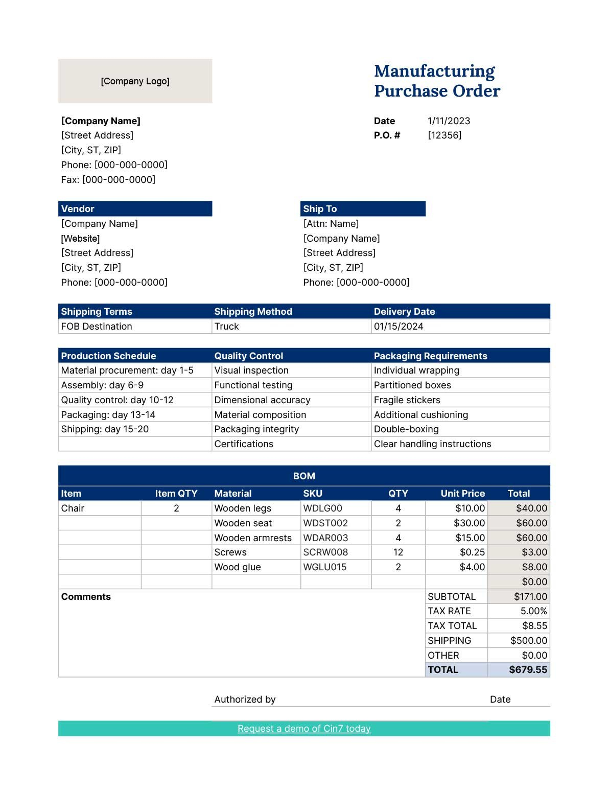 Free Purchase Order Template Excel PDF More Cin7
